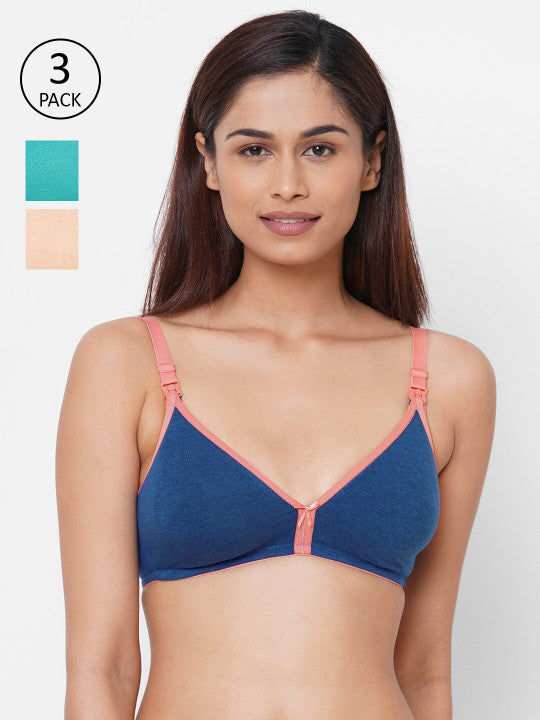 Pack of 3 Green & Blue Organic Antimicrobial Maternity Bras