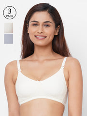 Inner Sense Pack Of 3 White & Grey Solid Non-Wired Non Padded Maternity Bras
