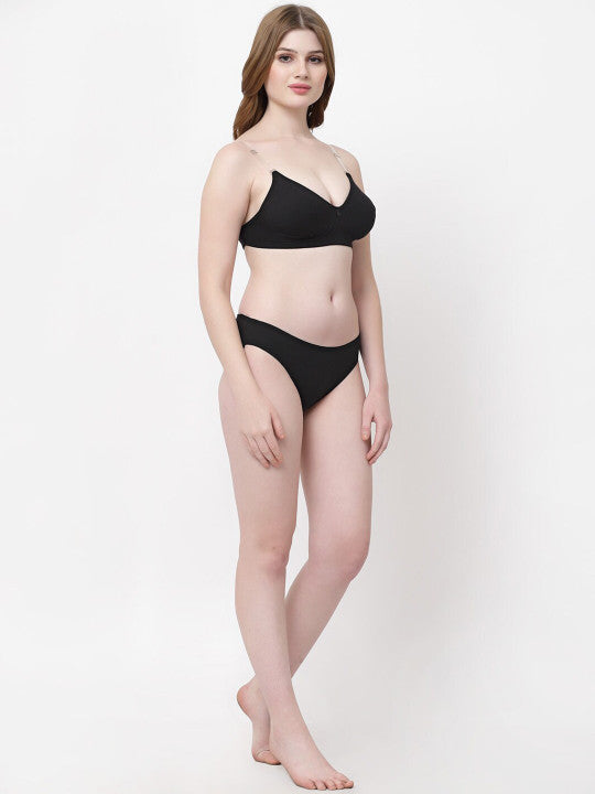Inner Sense Non Padded Antimicrobial Bikini Lingerie Set ISBP100_IMP004-Black-