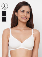 Inner Sense White & Black Solid Non-Wired Non Padded Pack of 3 Maternity Bra