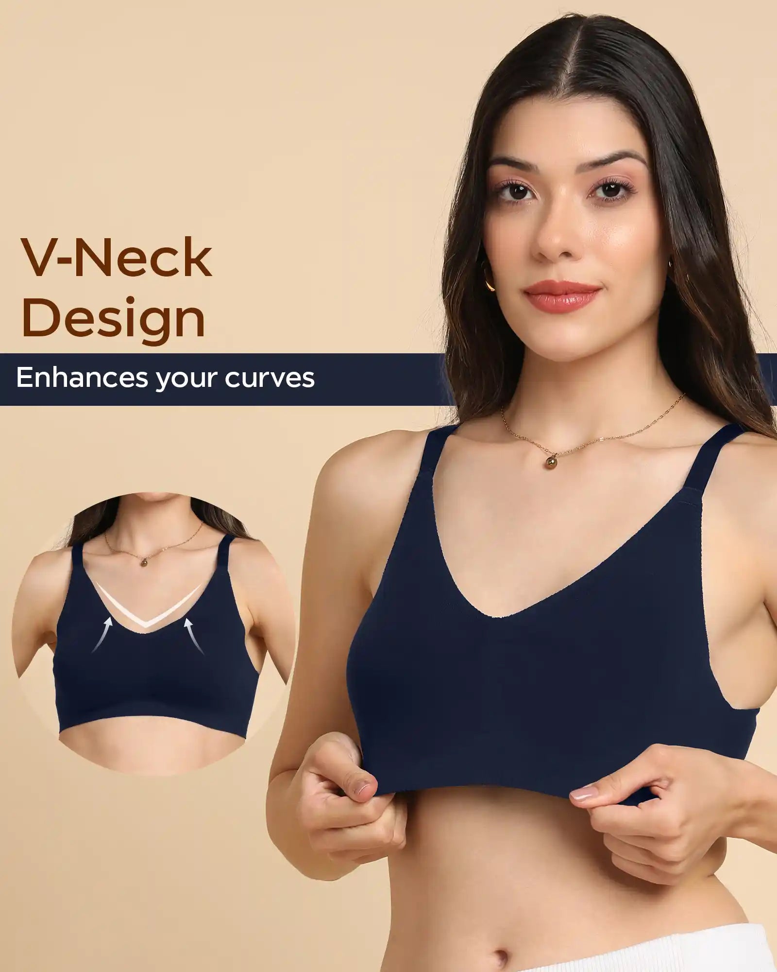 ComfortFit Tweens Non-Padded Cotton Spandex Invisi-Fit Bra (NAVY) - Seamless, Breathable, Invisible Feel