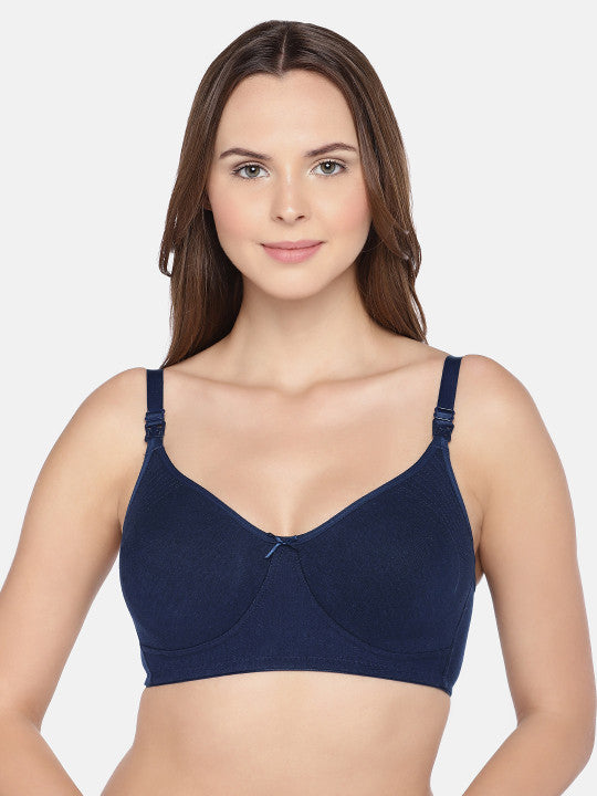 Inner Sense Navy Blue Solid Non-Wired Non-Padded Maternity Bra