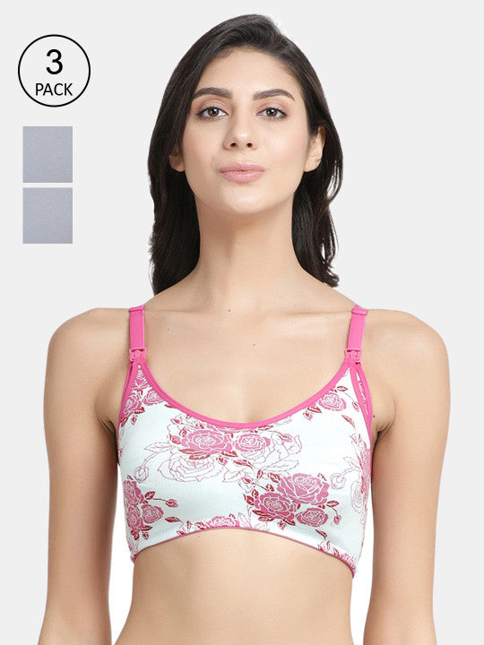 Inner Sense Pack Of 3 Multicoloured Non-Wired Non-Padded Maternity Bra