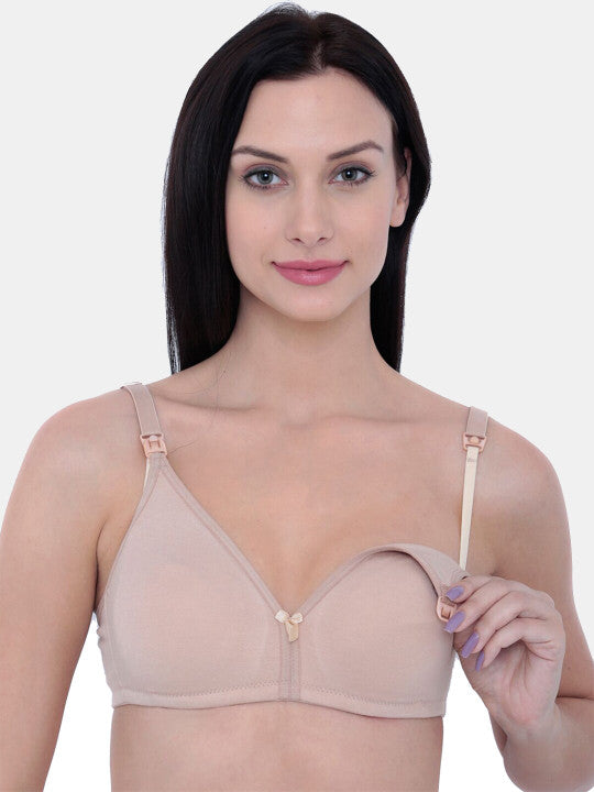 Inner Sense Nude-Coloured & White Solid Non-Wired Non Padded Set of 3 Maternity Bra