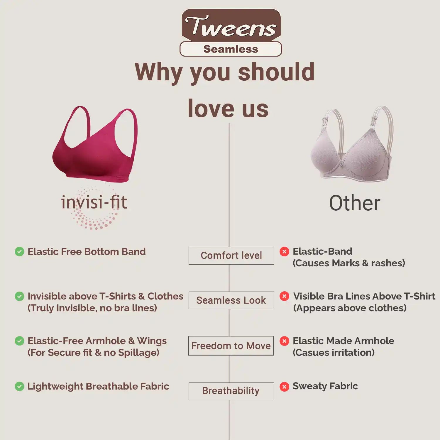 Tweens Invisi-Fit Cotton fabric Lightly Padded Bra (TW-938-1PC)