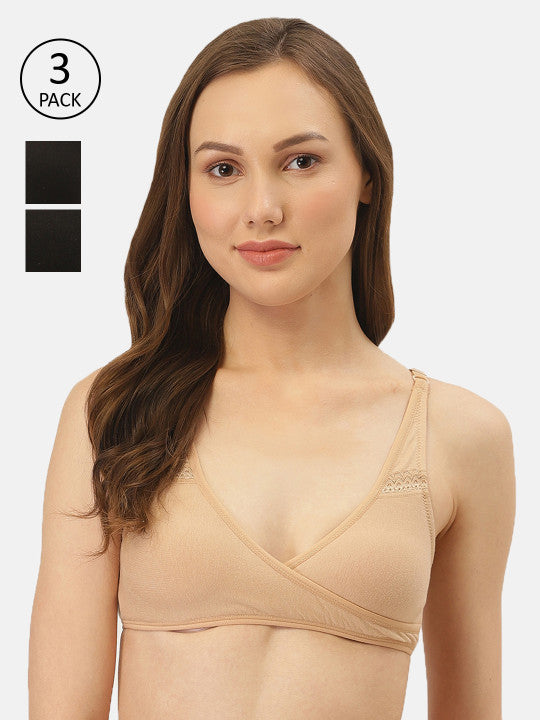 Pack of 3 Solid Organic Cotton Antimicrobial Maternity Bras IMBC007G_7G_7F