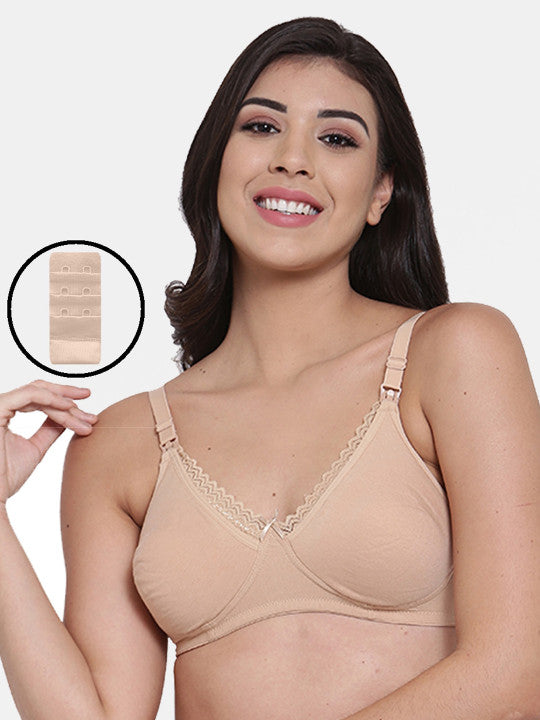 Inner Sense Beige Organic Cotton Antimicrobial Laced Soft Nursing Bra with an extender