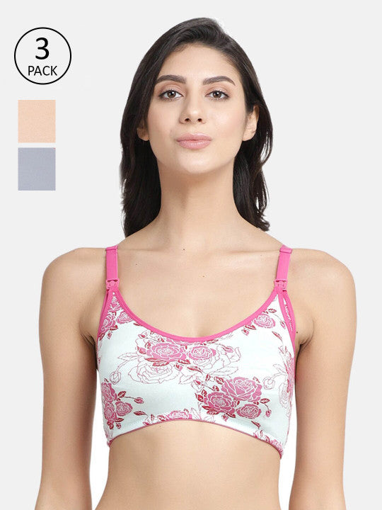 Inner Sense Pack Of 3 Multicoloured Floral Maternity Bras