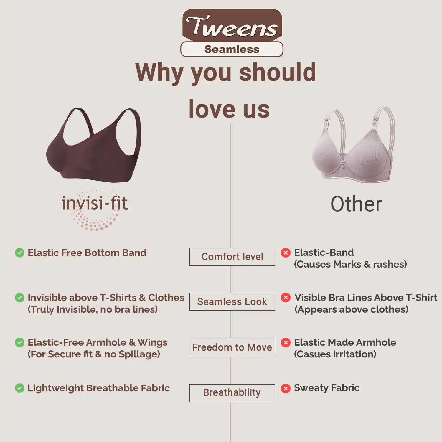 Invisi-Fit :- No Show Seamless Padded Bra (TW-SB-968)
