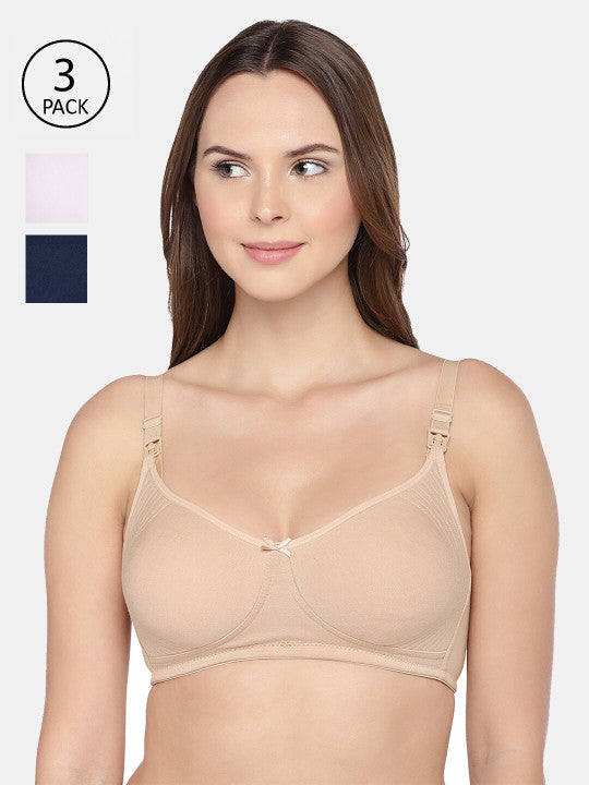 Inner Sense Pack Of 3 Non-Wired Organic Cotton Antimicrobial Maternity Bras