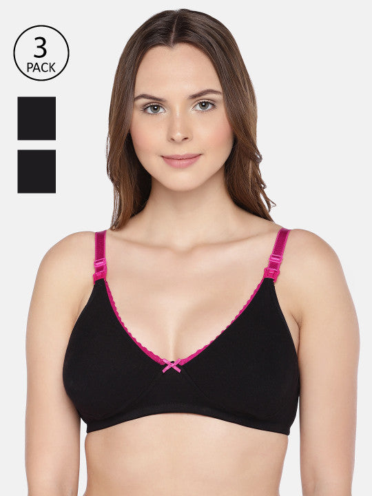 Inner Sense Pack Of 3 Black Organic Cotton Antimicrobial Maternity Bras
