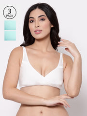 Inner Sense Pack Of 3 Blue & White Non Padded Maternity Bra