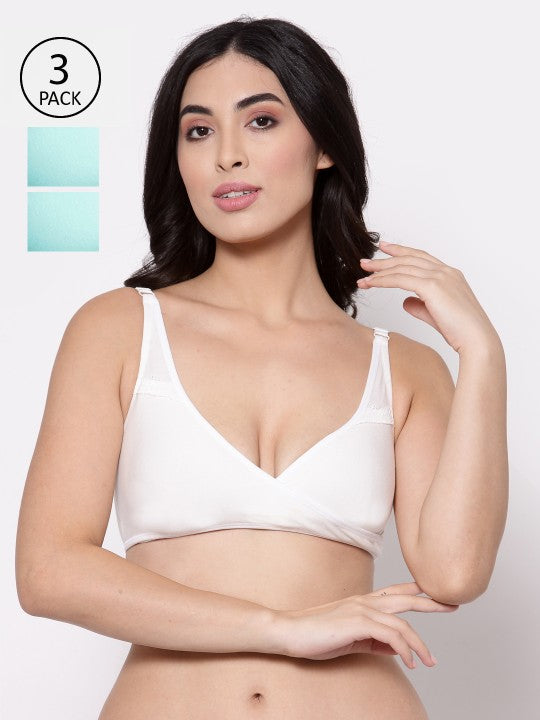 Inner Sense Pack Of 3 Blue & White Non Padded Maternity Bra