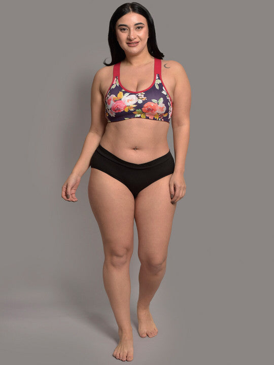 Inner Sense Plus Size Floral Printed Full Coverage Anti Odor Anti Microbial Workout Bra