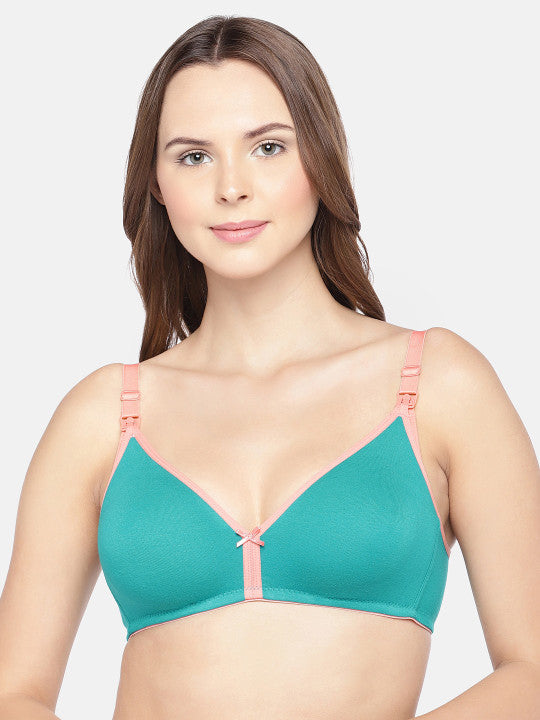 Inner Sense Blue & Sea Green Solid Non-Wired Non Padded Maternity Bra