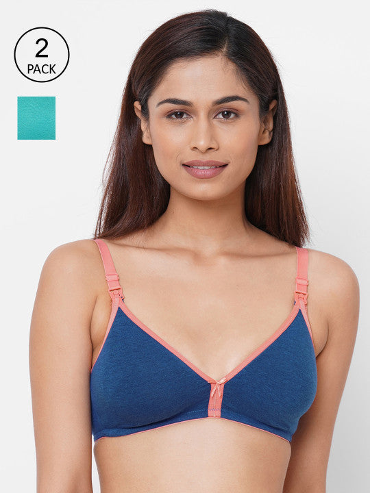 Inner Sense Blue & Sea Green Solid Non-Wired Non Padded Maternity Bra