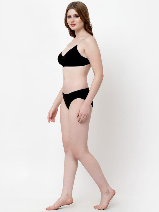 Inner Sense Non Padded Antimicrobial Bikini Lingerie Set ISBP100_IMP004-Black-
