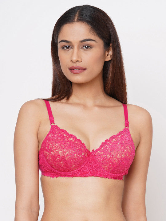 Inner Sense Pink Lace Organic Cotton Antimicrobial Lightly Padded Underwired Bra ISB047