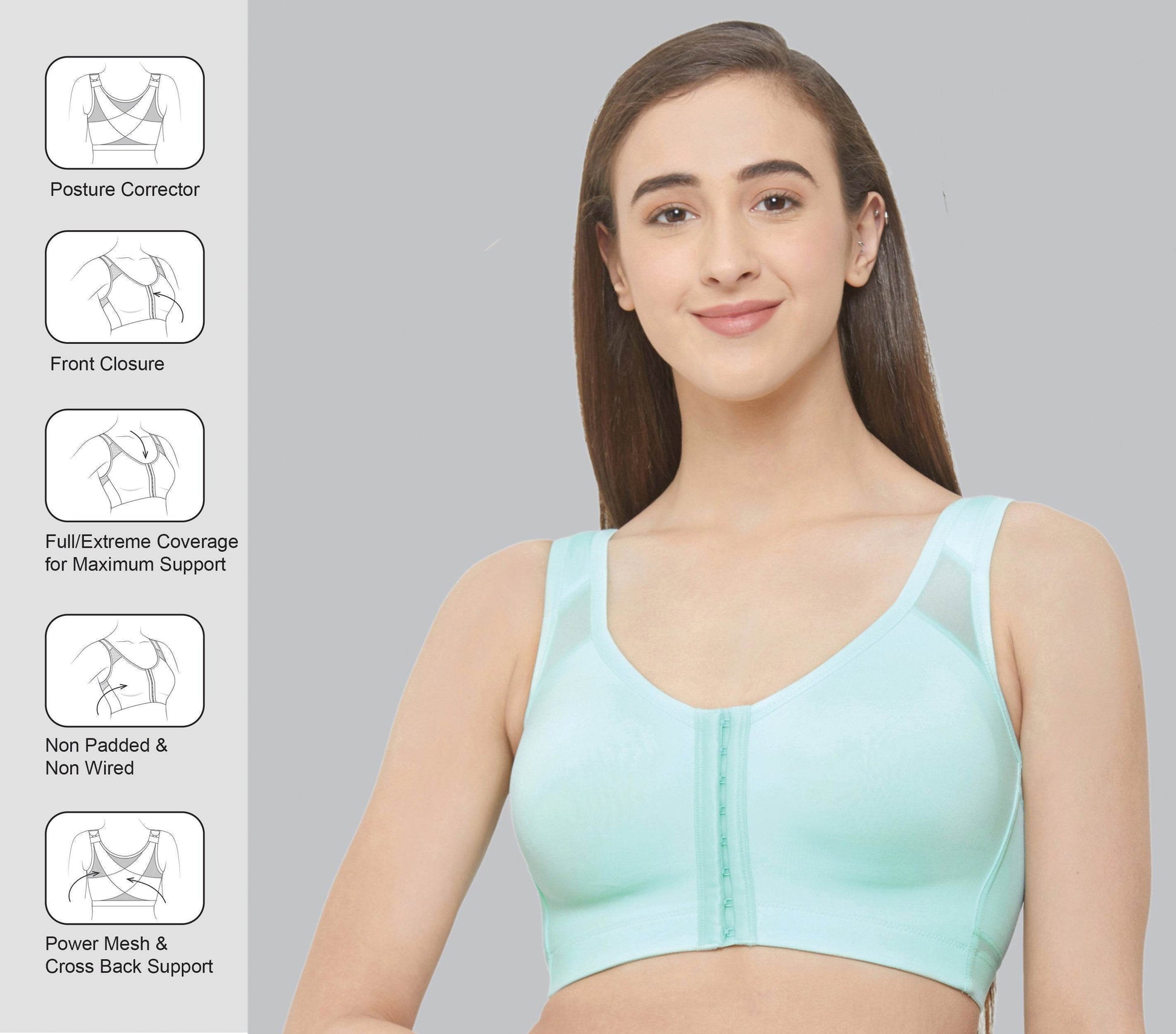 ComfortFit Front Closure Full Coverage Non Padded Wirefree Bra for Posture Correction