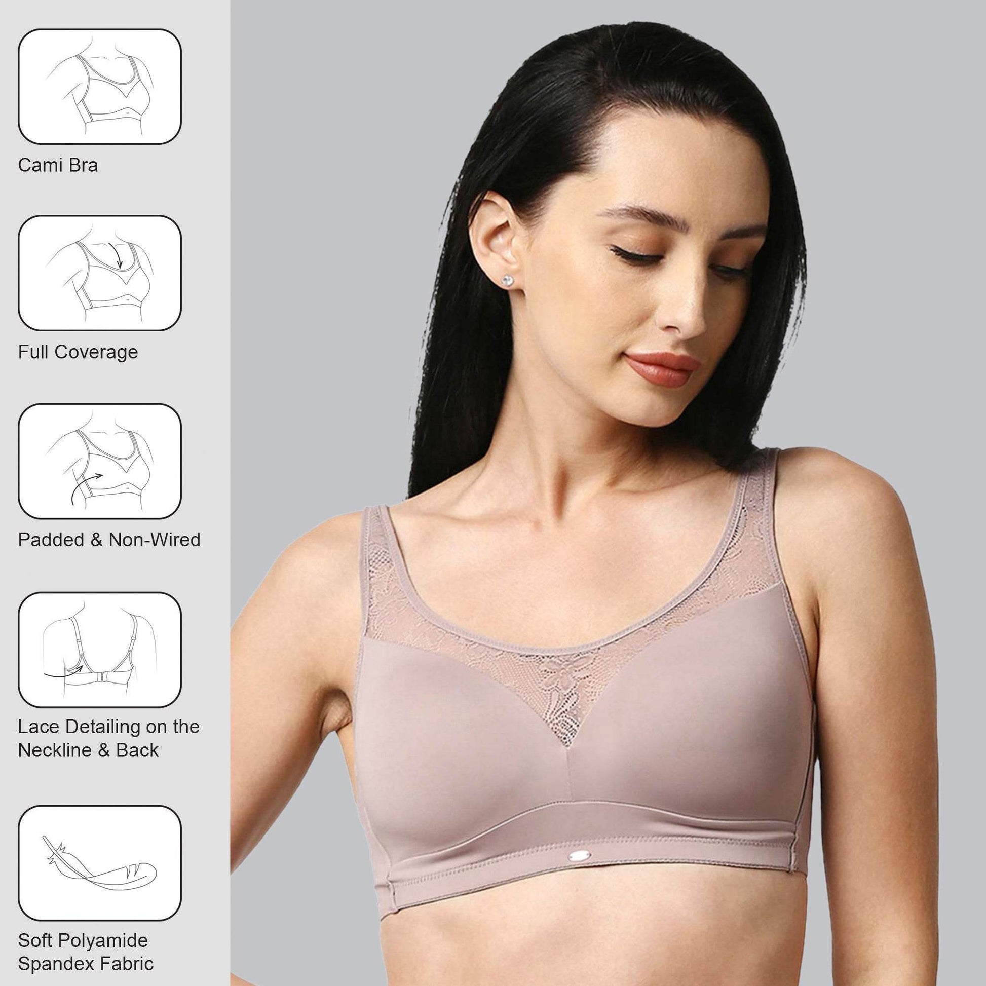 Luxurious Full Coverage Padded Non-Wired Bra with Elegant Lace Detailing - Ultimate Comfort & Support