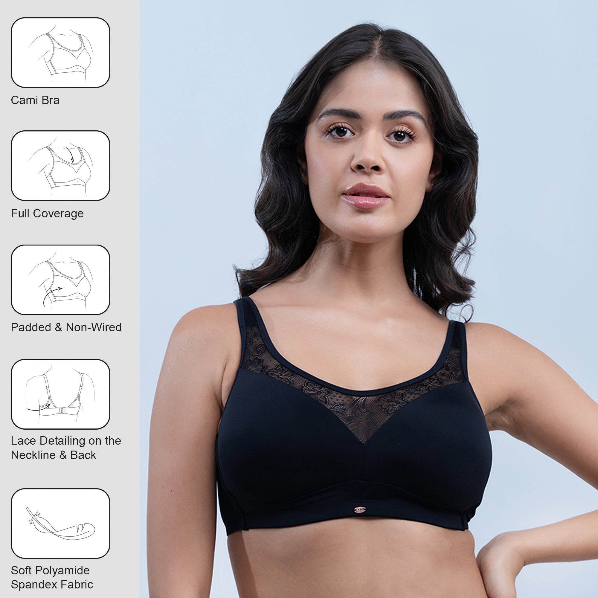 Luxe Comfort: Full Coverage Padded Non-Wired Bra with Elegant Lace Detailing