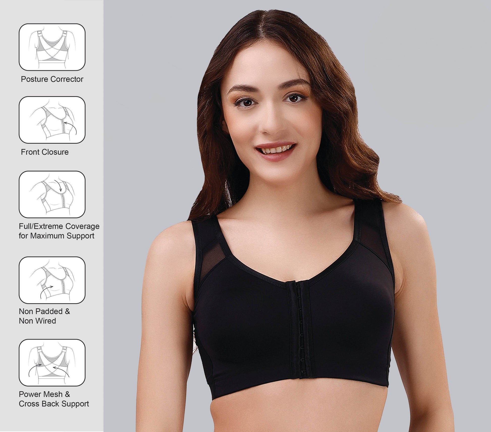 ComfortFit Front Closure Full Coverage Non-Padded Wire-Free Bra for Posture Support