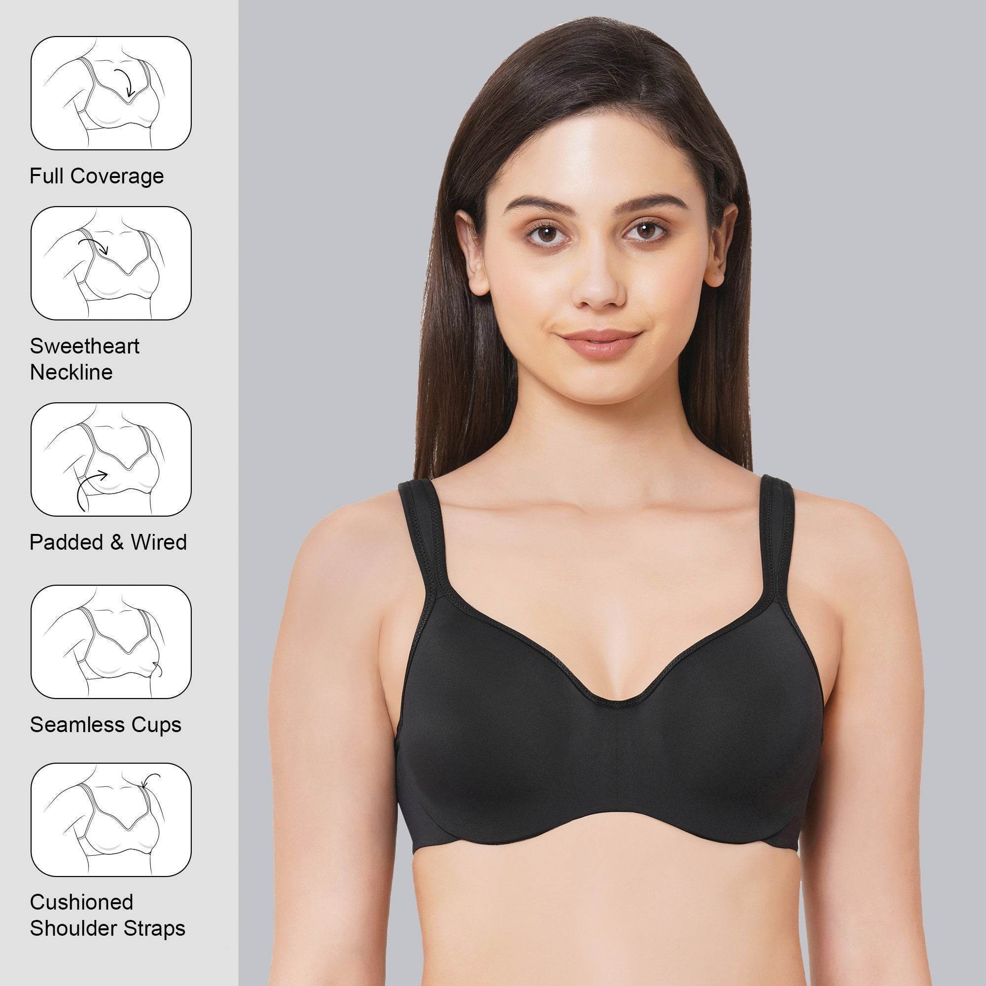 Experience Ultimate Comfort and Support: Padded Wired Sweetheart Neckline Full Coverage Bra