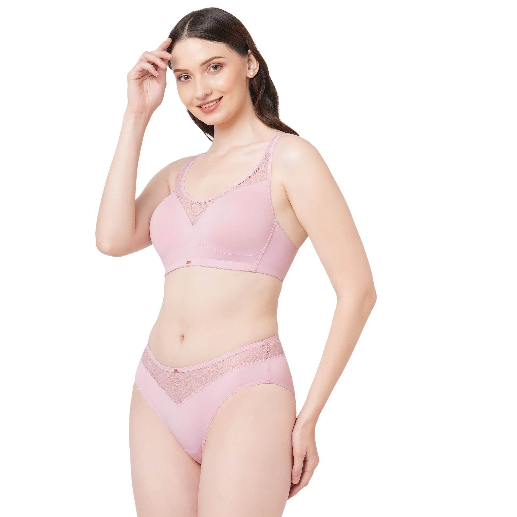 Elegant Full Coverage Padded Bra & Mid-Rise Lace Brief Set - Ultimate Comfort & Style