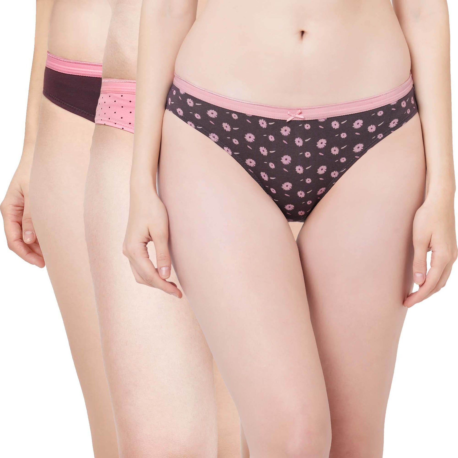 3-Pack Mid Rise Cotton Stretch Brief Panties - Solid & Printed Designs for Everyday Comfort