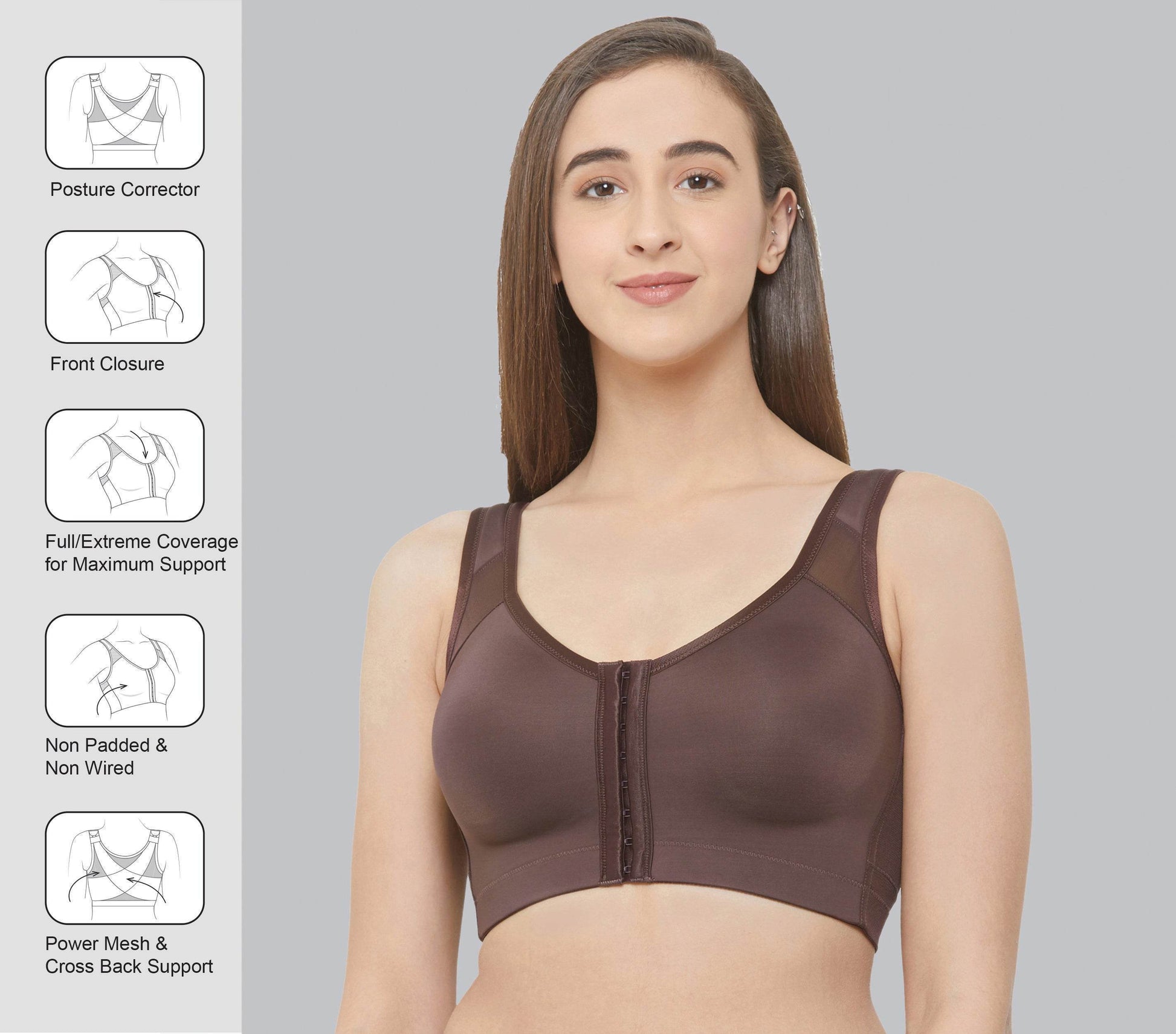 Ultimate Comfort Front Closure Full Coverage Non-Padded Non-Wired Bra for Posture Support