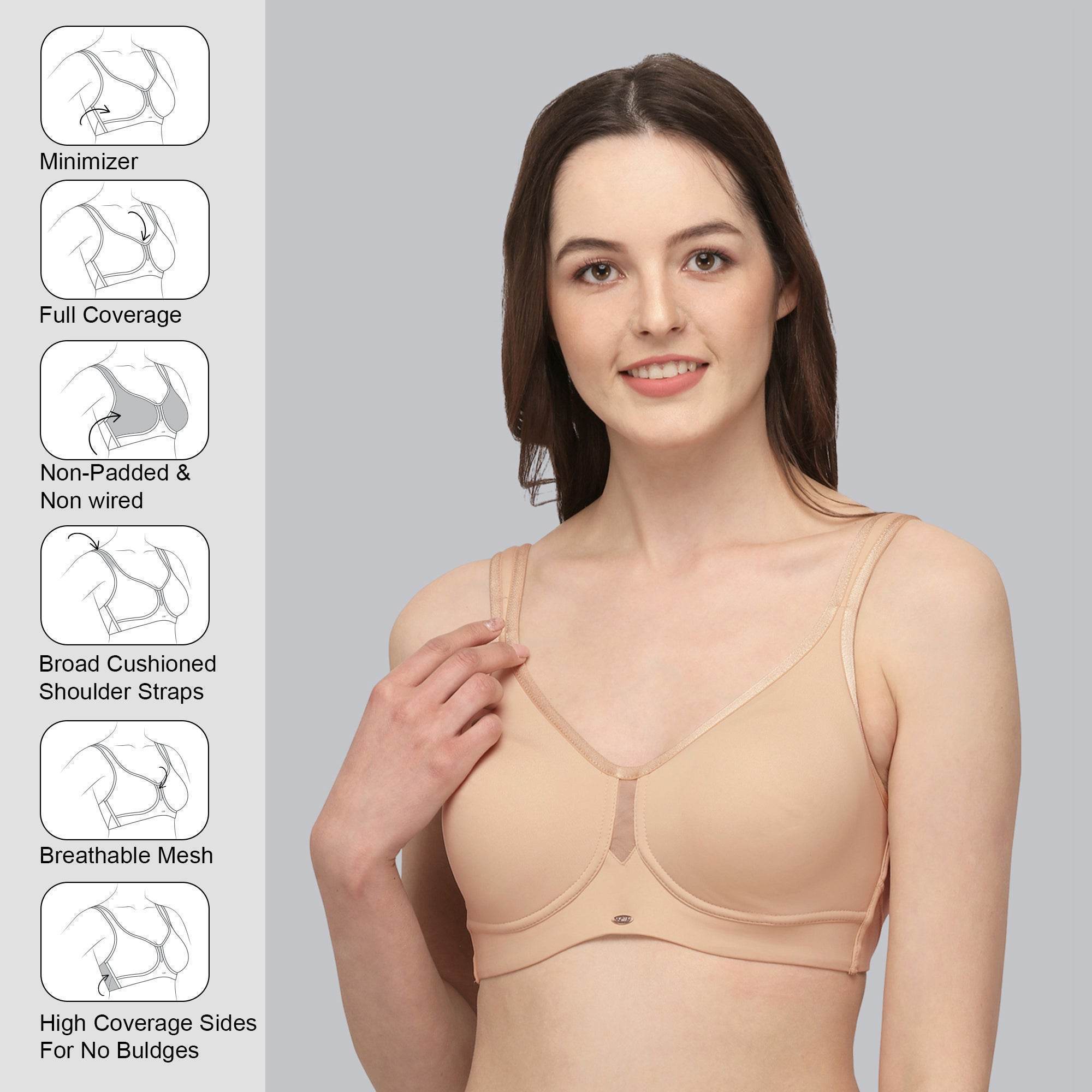 SOIE Women's Full Coverage Minimizer Bra - Non-Padded, Non-Wired for Ultimate Comfort & Slimming Effect