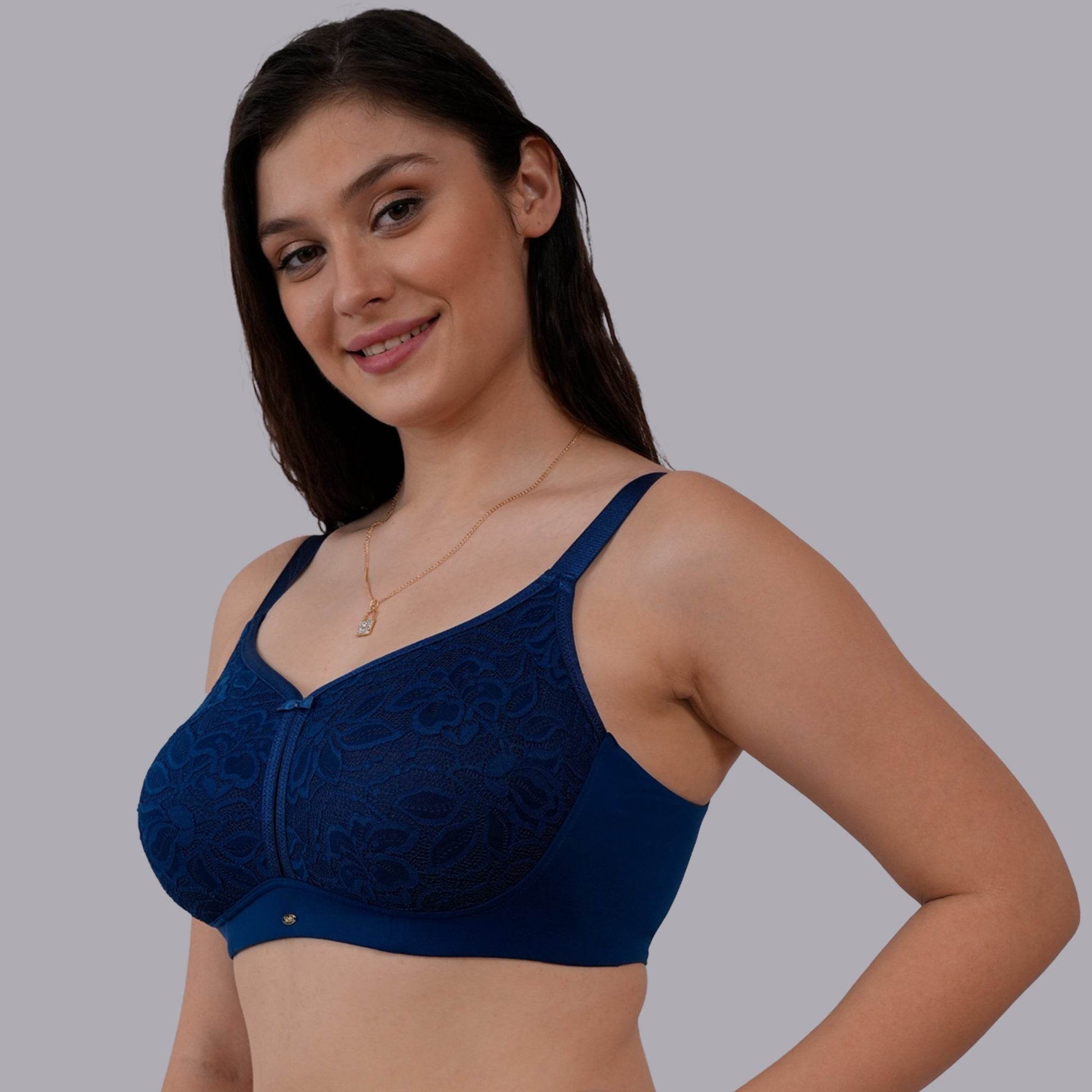 SOIE Women's Non-Padded, Non-Wired Full Coverage Minimizer Lace Bra - Ultimate Comfort & Support