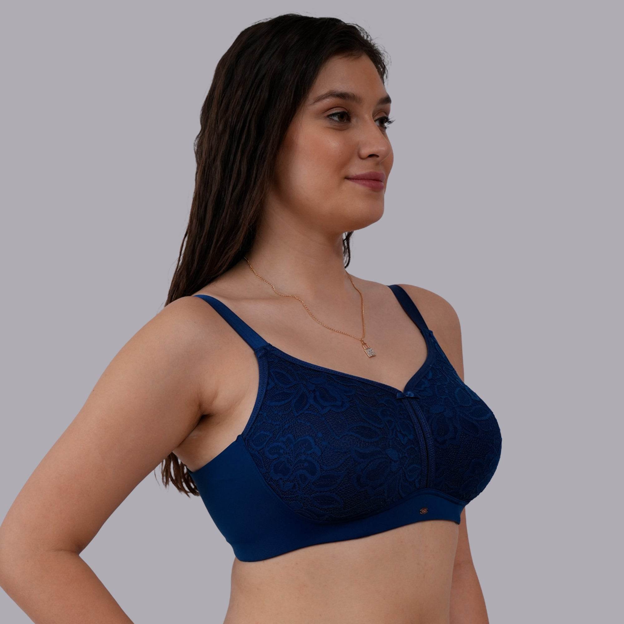 SOIE Women's Non-Padded, Non-Wired Full Coverage Minimizer Lace Bra - Ultimate Comfort & Support
