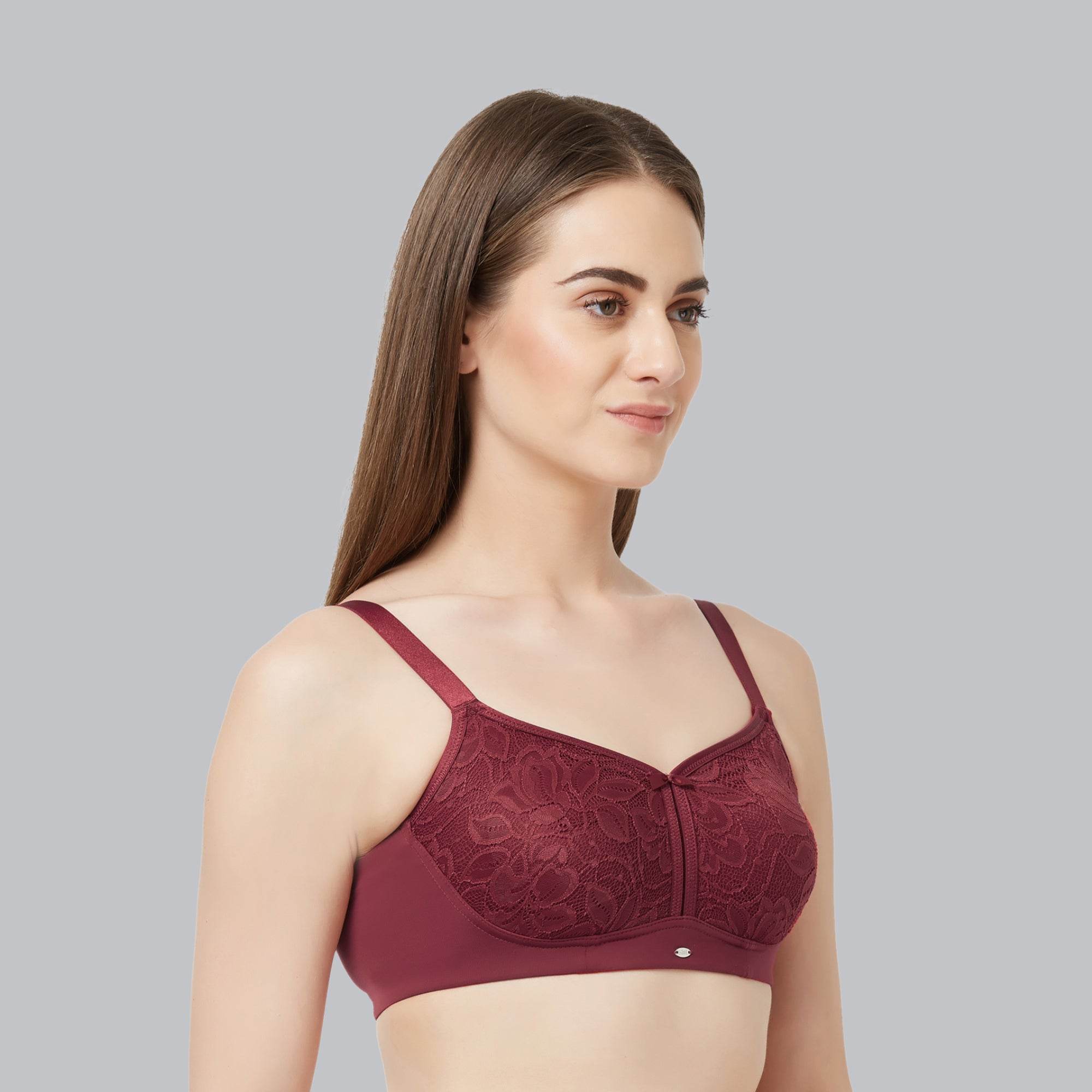 SOIE Women's Non-Padded, Non-Wired Full Coverage Minimizer Lace Bra - Ultimate Comfort and Support