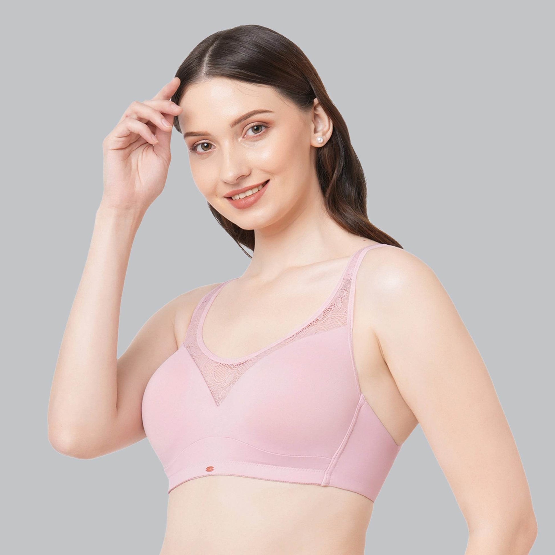 Luxurious Full Coverage Padded Non-Wired Bra with Elegant Lace Detailing - Ultimate Comfort & Support