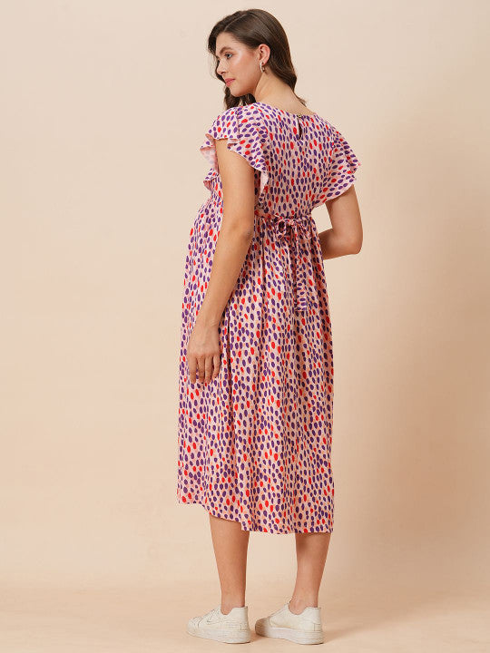 Inner Sense Women Floral Printed Organic Cotton Maternity Round Neck Maxi Dress