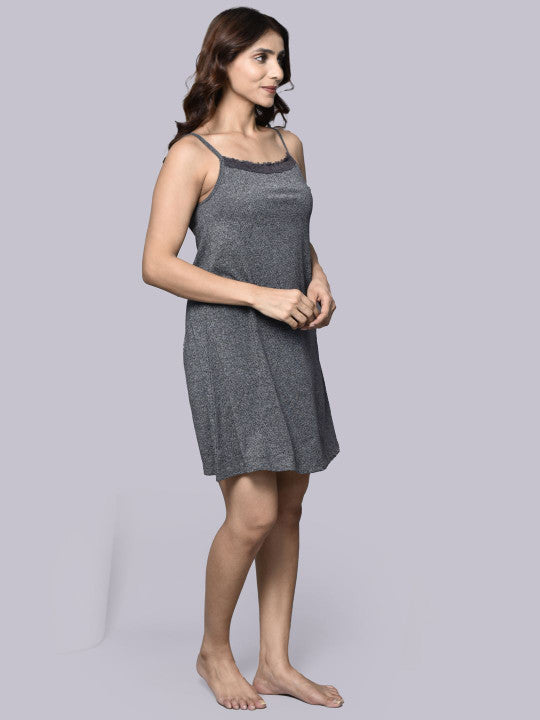 Inner Sense Solid Shoulder Straps Organic Cotton Nightdress with Hairband