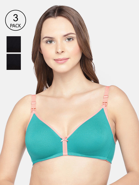 Pack Of 3 Solid Non-Wired Non Padded Antimicrobial Maternity Bra IMB006D_6D_6B