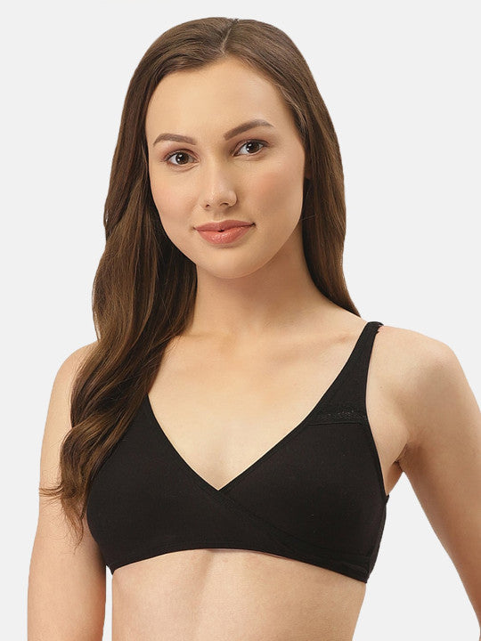 Inner Sense Black & Blue Solid Non-Wired Non Padded Maternity Bra Pack of 3