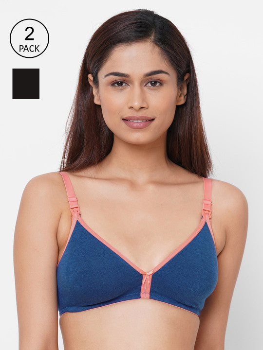 Inner Sense Black & Blue Solid Set of 2 Maternity Bra
