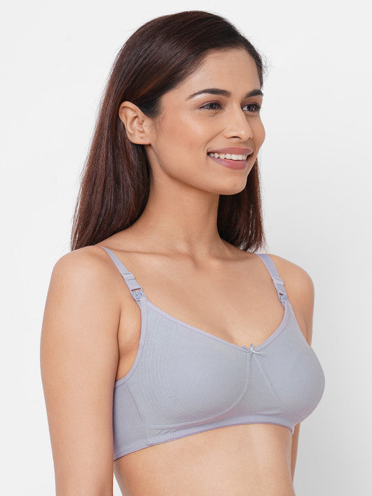 Inner Sense Grey Solid Non-Wired Non-Padded Organic Cotton Maternity Bra