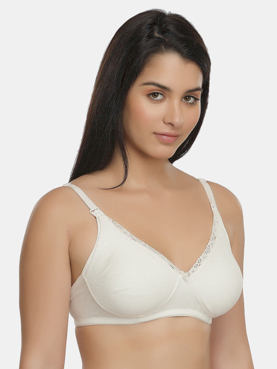 Inner Sense White Organic Cotton Antimicrobial Laced Soft Nursing Bra with an extender