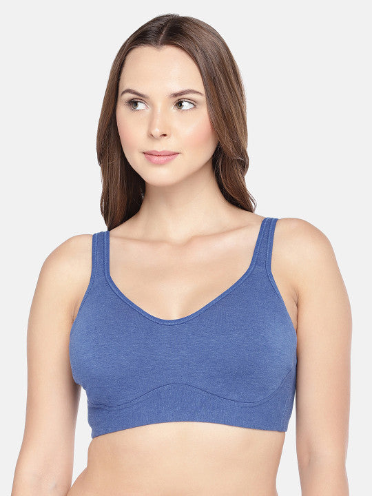 Inner Sense Blue & Black Solid Non-Wired Non Padded T-shirt Bra