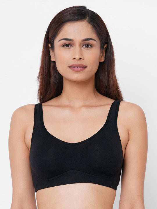 Inner Sense Black Solid Organic Cotton Antimicrobial Soft Cup Full Coverage Bra