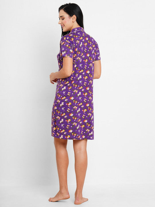 Floral Printed Organic Cotton & Bamboo Fibre Nightdress With Hairband