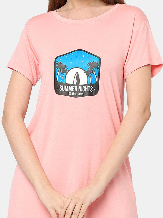 Inner Sense Peach-Coloured Printed Nightdress