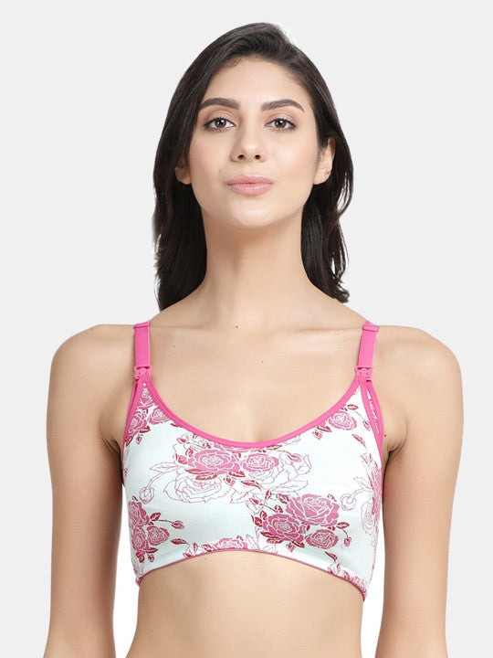 Inner Sense Pack Of 3 Pink & Beige Floral Antimicrobial Maternity Bra