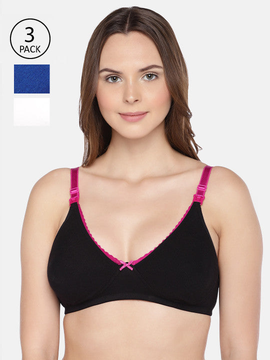 Pack of 3 Black & Blue Laced Maternity Bras - Organic Antimicrobial