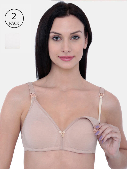 Inner Sense Pack of 2 Nude-Coloured & White Solid Antimicrobial Maternity Bra