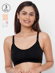 Inner Sense Pack Of 3 Pink & Beige Floral Antimicrobial Maternity Bra